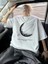 Baskılı Oversize Bisiklet Yaka T-Shirt - Beyaz 2