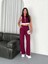 Osy Modal Yumuşak Dokulu Kumaş Tam Fermuarlı Crop Pantalon Ikili Takım - Bordo 1