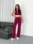 Osy Modal Yumuşak Dokulu Kumaş Tam Fermuarlı Crop Pantalon Ikili Takım - Bordo 3