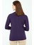 Kadın Likralı Basic Uzun Kollu Sıfır Yaka Hırka Mor 4