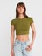 31810 Bisiklet Yaka Crop T-Shirt-Yağ Yeşil 1