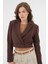 Acı Kahverengi Kruvaze Crop Blazer Ceket 5