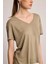 V Yaka Keten T-Shirt - Yeşil 3