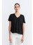V Yaka Simli T-Shirt - Siyah 1