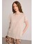 Bisiklet Yaka Keten T-Shirt - Bej 1
