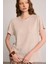 Bisiklet Yaka Keten T-Shirt - Bej 3