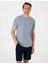 Erkek Mavi Slim Fit Keten Karışımlı Bisiklet Yaka Triko Tişört 50305973-VR036 1