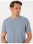 Erkek Mavi Slim Fit Keten Karışımlı Bisiklet Yaka Triko Tişört 50305973-VR036 2