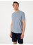 Erkek Mavi Slim Fit Keten Karışımlı Bisiklet Yaka Triko Tişört 50305973-VR036 3
