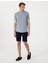 Erkek Mavi Slim Fit Keten Karışımlı Bisiklet Yaka Triko Tişört 50305973-VR036 4