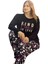 Lacivert Renk Çiçek Desenli Uzun Kollu Kadın Pijama Takımı 1