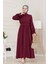 Kolu Volanlı Kemerli Henna Elbise-Bordo 1