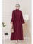 Kolu Volanlı Kemerli Henna Elbise-Bordo 2