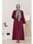 Kolu Volanlı Kemerli Henna Elbise-Bordo 5