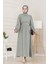 Kolu Volanlı Kemerli Henna Elbise-Mint Yeşili 1