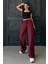 Bordo Beli Büzgülü Wide Leg Kumaş Pantolon MG1950 2