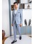 Erkek Slim Fit Sivri Yaka Mavi Yelekli Takım Elbise 1