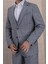 Erkek Slim Fit Sivri Yaka Lacivert Çizgili Yelekli Takım Elbise 1