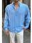 Napas Erkek Oversize Gömlek Günlük Kullanım İçin Desenli Mavi Polyester 1