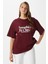 Kadın Something Kiraz Baskılı Bordo Oversize T-Shirt 3