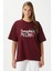 Kadın Something Kiraz Baskılı Bordo Oversize T-Shirt 4