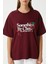 Kadın Something Kiraz Baskılı Bordo Oversize T-Shirt 5