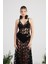 Özel Yapım Yaprak Kumaşlı Uzun Beatriz Elbise Siyah 3