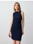 Lacivert Dar Kesim Kayık Yaka Kolsuz Örme Mini Elbise 1