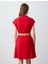 Kırmızı Kısa Kollu Gömlek Yaka Kemer Detaylı Keten Mini Elbise 5