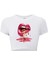 Kadın Casu Lip Dudak Baskılı Crop T-Shirt Beyaz 1