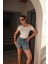 Kadın Ekru Kayık Yaka Pamuk Kumaş Kısa Kollu Body 29129 4