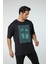 Baskılı Oversize Bisiklet Yaka T-Shirt 4