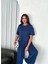 Osy Modal Yumuşak Dokulu Kumaş Bisiklet Yaka T-Shirt Bol Paça Pantalon Ikili Takım -Saks Mavi 2