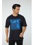 Baskılı Oversize Bisiklet Yaka T-Shirt 1