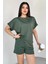 TKM-0021 Haki T Kol Model Bisiklet Yaka Tişört Bel Lastikli Ip Bağlamalı Cepli Şort Ikili Takım 3