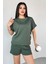 TKM-0021 Haki T Kol Model Bisiklet Yaka Tişört Bel Lastikli Ip Bağlamalı Cepli Şort Ikili Takım 5
