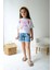 Nakışlı Flowers Çiçek Nakışlı T-Shirt Jean Püskül Paça Şort Nakışlı Detay Kız Çocuk Alt Üst Takım 1