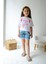 Nakışlı Flowers Çiçek Nakışlı T-Shirt Jean Püskül Paça Şort Nakışlı Detay Kız Çocuk Alt Üst Takım 2