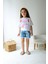 Nakışlı Flowers Çiçek Nakışlı T-Shirt Jean Püskül Paça Şort Nakışlı Detay Kız Çocuk Alt Üst Takım 3