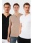 Pamuklu Düğme Detaylı Slim Fit V Yaka 3'lü Paket T Shirt Erkek T Shirt 5902122S3 1