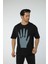 Baskılı Oversize Bisiklet Yaka - T-Shirt 1