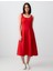 Kırmızı U Yaka Kolsuz Keten Midi Elbise 1