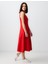 Kırmızı U Yaka Kolsuz Keten Midi Elbise 3