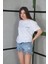 Unisex Bisiklet Yaka Baskılı Oversize T-Shirt- Beyaz 3