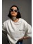 Unisex Bisiklet Yaka Baskılı Oversize T-Shirt - Beyaz 1