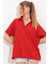 Kırmızı Oversize Polo Yaka Örme Bluz 0486 3