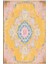 Sarı Zeminli Pembe Mavi Desenli Halı, Eskitme Vintage Tasarım, Kaymaz Taban, Yıkanabilir Model 1