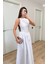 Sifir Kol Beli Oturtmalı Kolsuz Uzun Elbise - Beyaz 1