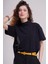 Kadın Siyah Yarım Balıkçı Yaka Oversize Tişört 1