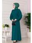 Omuzu Taş Detaylı Rose Elbise-Zümrüt Yeşili 3